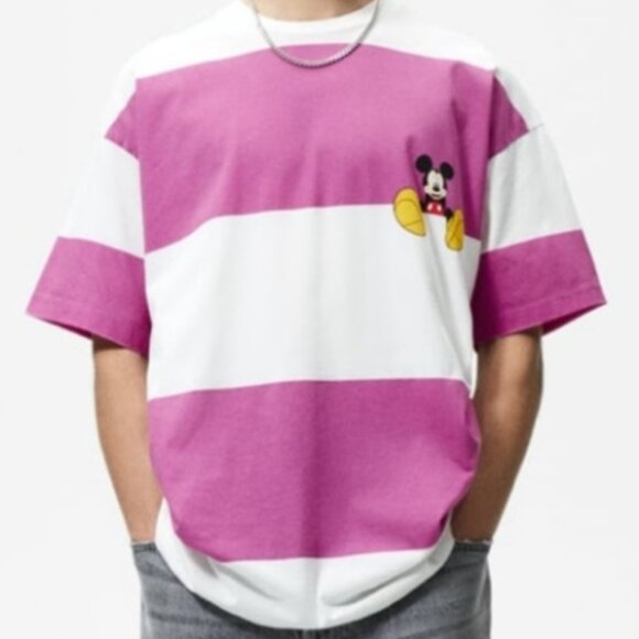Zara Micky Mouse Chunky Stripe Shirt Men's Crew Neck Oversized Purple Street XL - Picture 1 of 7
